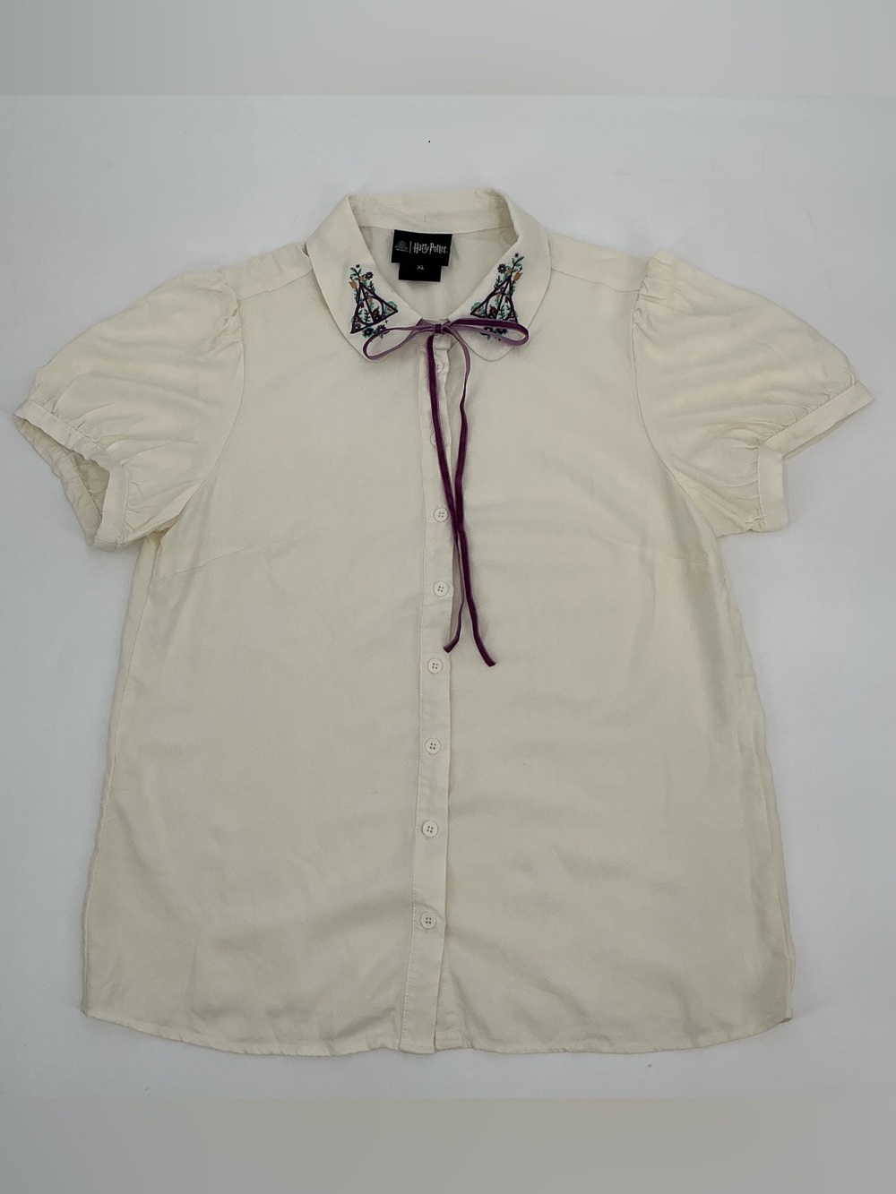 Wizarding World Harry Potter Girls Cream Embroidered Collar Button-Down Blouse